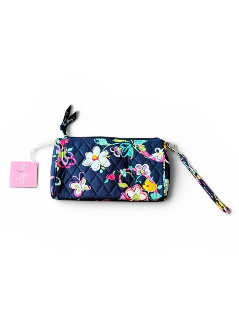 NWT Vera Bradley Pushlock Wallet Wristlet Ribbons Floral Quilted Zip Around Wall